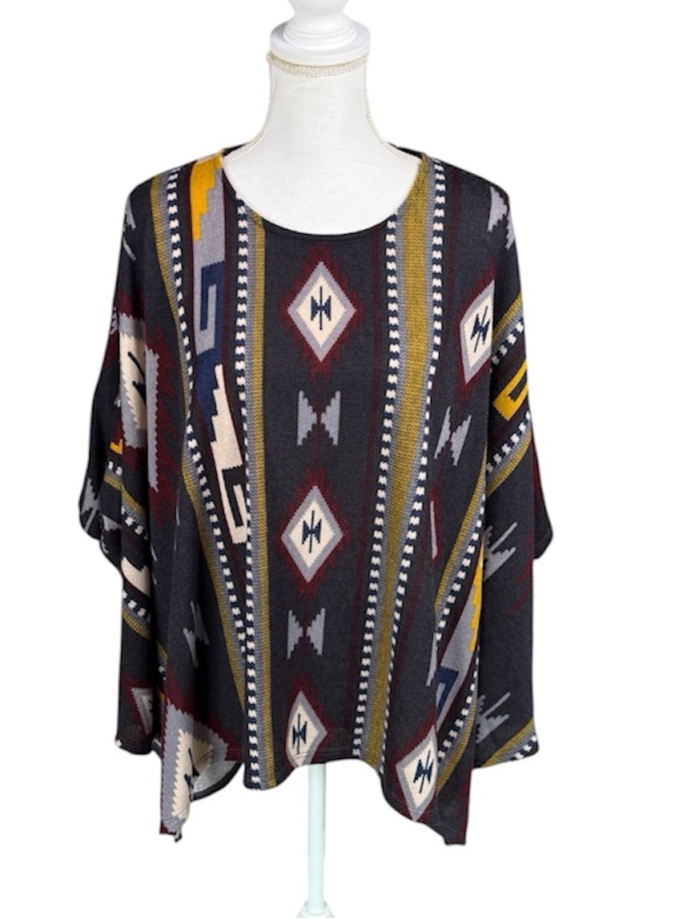 Jodifl Southwestern Boho Poncho Top Dolman sleeves Scoop Neckline Oversized